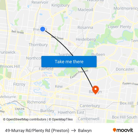 49-Murray Rd/Plenty Rd (Preston) to Balwyn map