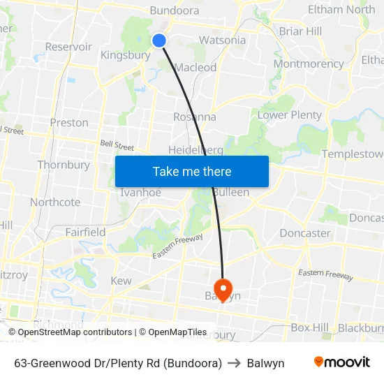Greenwood Dr/Plenty Rd #63 to Balwyn map