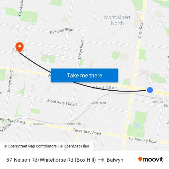 57-Nelson Rd/Whitehorse Rd (Box Hill) to Balwyn map