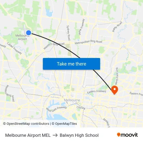 Melbourne Airport MEL to Balwyn High School map