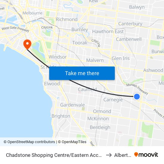 Chadstone Shopping Centre/Eastern Access Rd (Malvern East) to Albert Park map