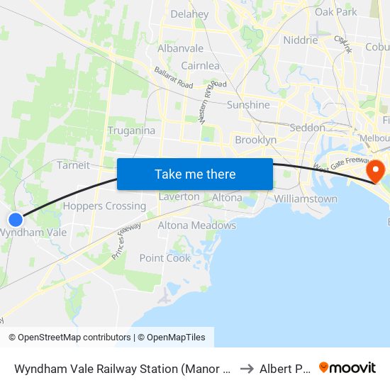 Wyndham Vale Railway Station (Manor Lakes) to Albert Park map