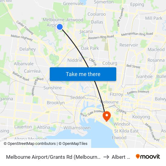 Melbourne Airport/Grants Rd (Melbourne Airport) to Albert Park map