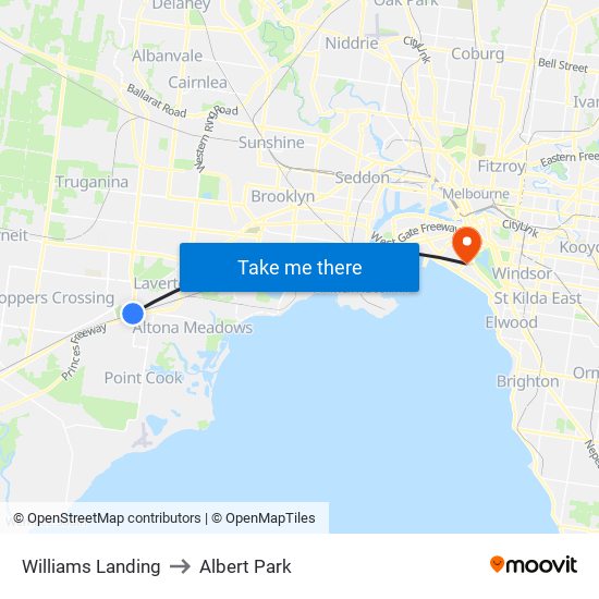 Williams Landing to Albert Park map