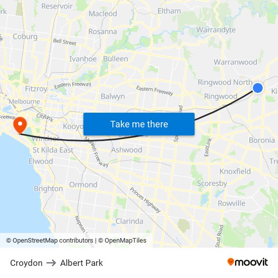 Croydon to Albert Park map