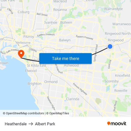 Heatherdale to Albert Park map