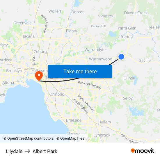 Lilydale to Albert Park map