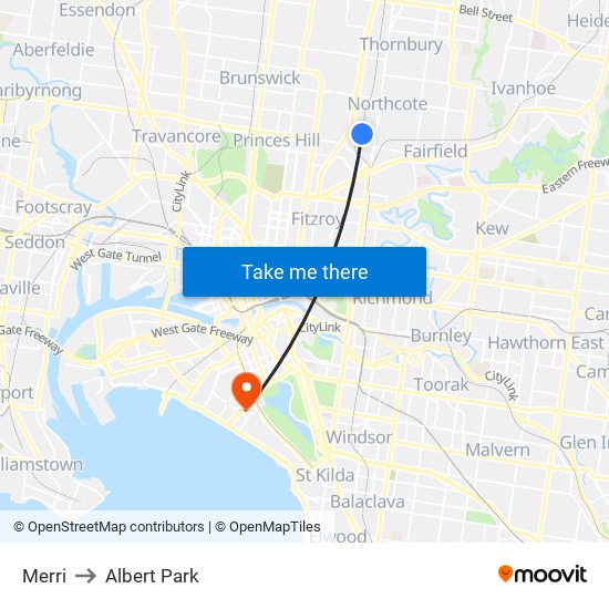 Merri to Albert Park map