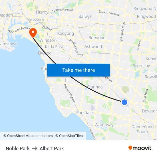 Noble Park to Albert Park map