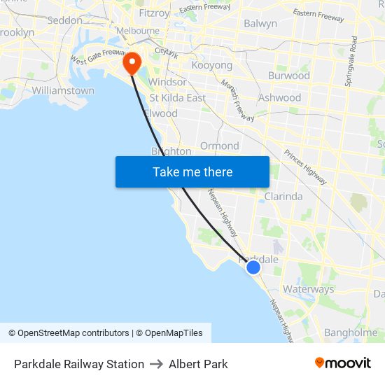 Parkdale Railway Station to Albert Park map