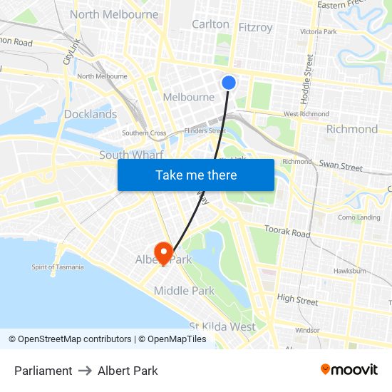 Parliament to Albert Park map