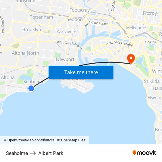 Seaholme to Albert Park map