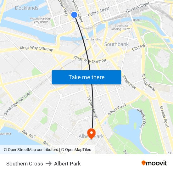 Southern Cross to Albert Park map