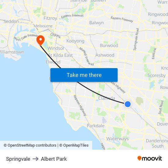 Springvale to Albert Park map