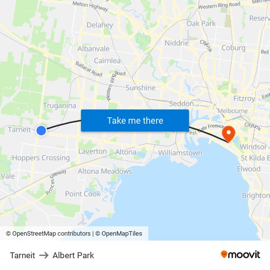 Tarneit to Albert Park map