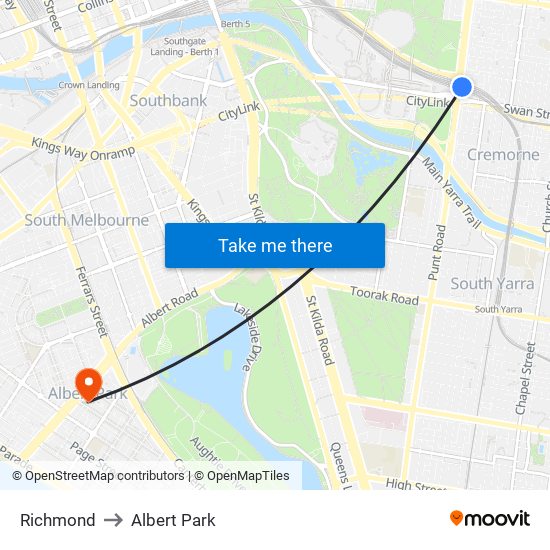 Richmond to Albert Park map