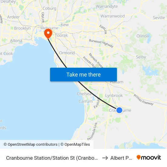 Cranbourne Station/Station St to Albert Park map