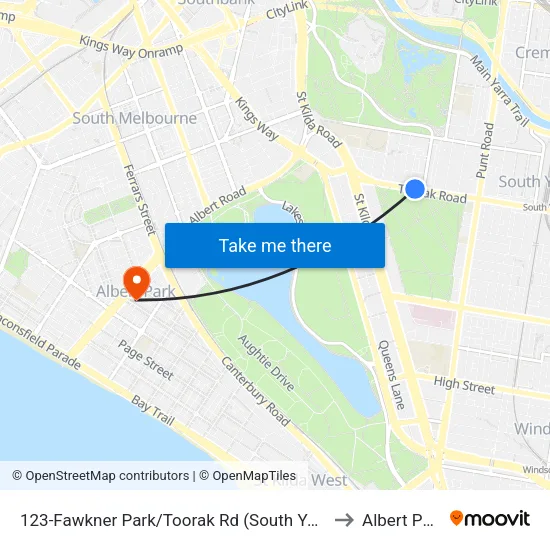 Fawkner Park/Toorak Rd #123 to Albert Park map