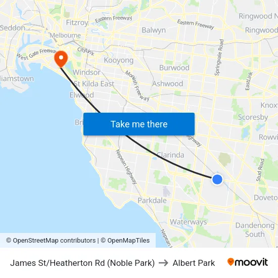 James St/Heatherton Rd to Albert Park map