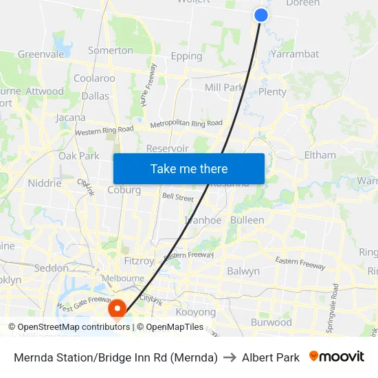 Mernda Station/Bridge Inn Rd to Albert Park map