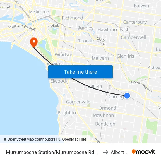Murrumbeena Station/Murrumbeena Rd to Albert Park map