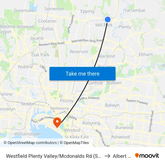 Westfield Plenty Valley/Mcdonalds Rd to Albert Park map