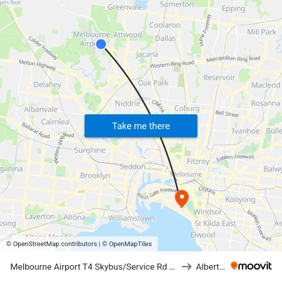 Melbourne Airport T4 Skybus/Service Rd to Albert Park map