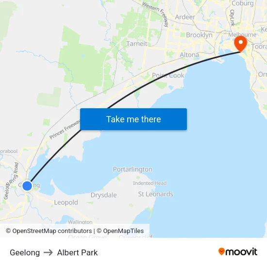 Geelong to Albert Park map