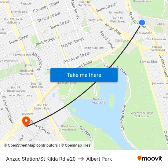 Anzac Station/St Kilda Rd #20 to Albert Park map