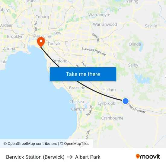 Berwick Station to Albert Park map