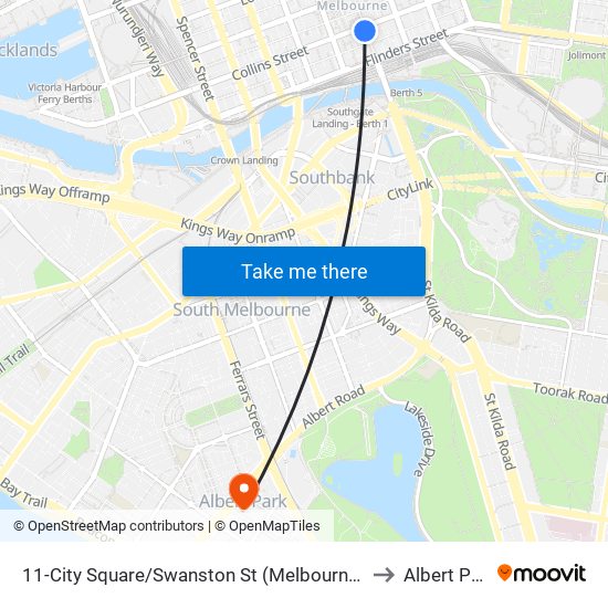 11-City Square/Swanston St (Melbourne City) to Albert Park map