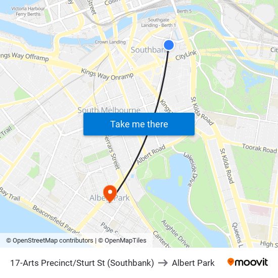 17-Arts Precinct/Sturt St (Southbank) to Albert Park map