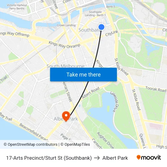 Arts Precinct/Sturt St #17 to Albert Park map