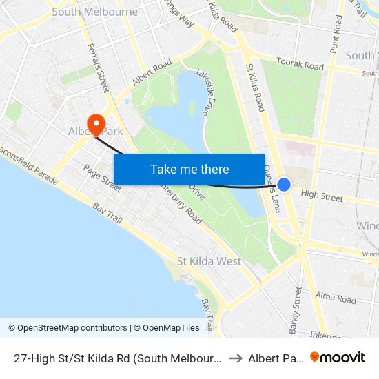 27-High St/St Kilda Rd (South Melbourne) to Albert Park map