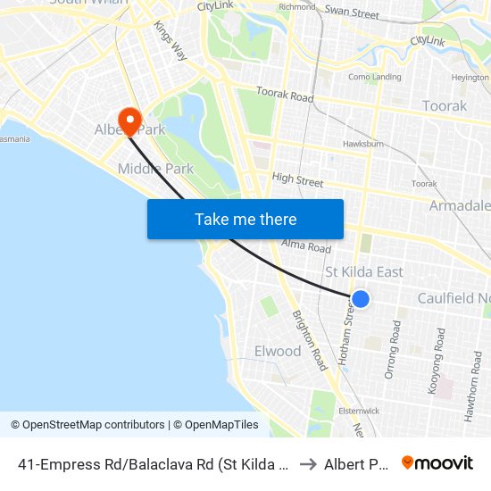 41-Empress Rd/Balaclava Rd (St Kilda East) to Albert Park map