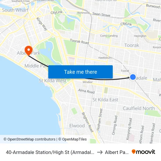 Armadale Station/High St #40 to Albert Park map