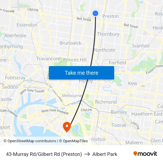 Murray Rd/Gilbert Rd #43 to Albert Park map