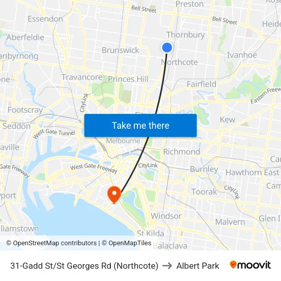 Gadd St/St Georges Rd #31 to Albert Park map