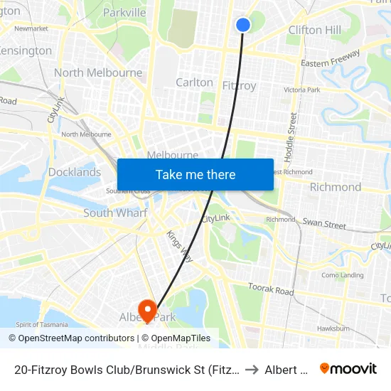 Fitzroy Bowls Club/Brunswick St #20 to Albert Park map