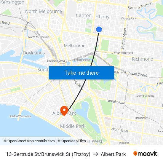 13-Gertrude St/Brunswick St (Fitzroy) to Albert Park map