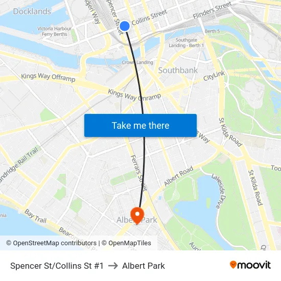 Spencer St/Collins St #1 to Albert Park map