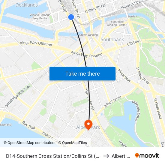 D14-Southern Cross Station/Collins St (Docklands) to Albert Park map