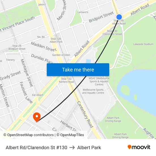 Albert Rd/Clarendon St #130 to Albert Park map