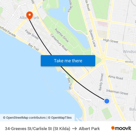 34-Greeves St/Carlisle St (St Kilda) to Albert Park map