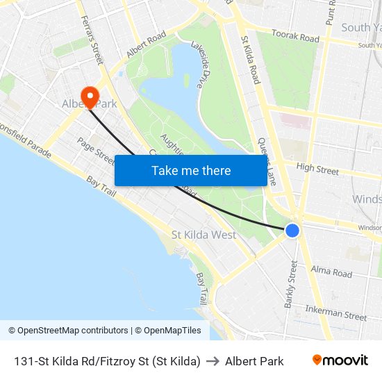 131-St Kilda Rd/Fitzroy St (St Kilda) to Albert Park map