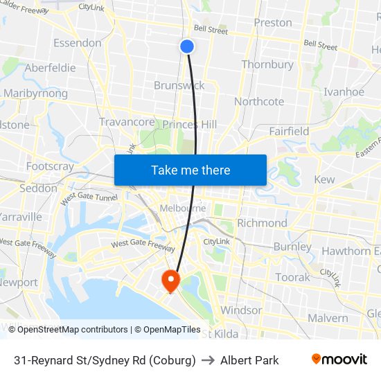 31-Reynard St/Sydney Rd (Coburg) to Albert Park map