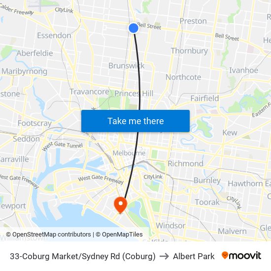 33-Coburg Market/Sydney Rd (Coburg) to Albert Park map