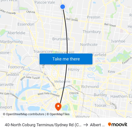 40-North Coburg Terminus/Sydney Rd (Coburg North) to Albert Park map