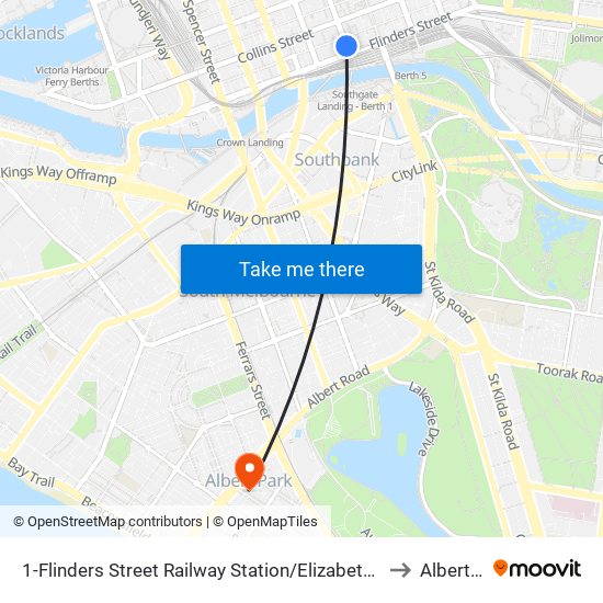 1-Flinders Street Railway Station/Elizabeth St (Melbourne City) to Albert Park map