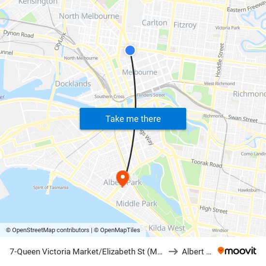 7-Queen Victoria Market/Elizabeth St (Melbourne City) to Albert Park map